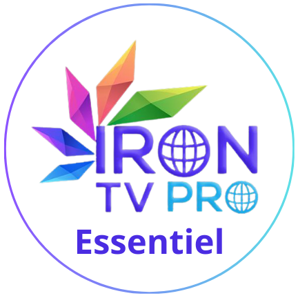Logo officiel Iron TV Pro Essentiel, formule de base d’Iron TV offrant l’accès aux chaînes principales et à une qualité stable.